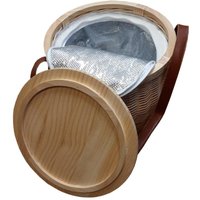 Red Hamper Round Insulated Picnic Basket with Chopping Board Lid in Brown