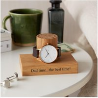 MijMoj Design Men's Oak Single Watch Stand Engraved with Dad Time …the best time in Light Oak