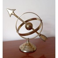 Inspirational Gifting Armillary Sphere Globe Desk Top Brass Ornament Sculpture in Gold