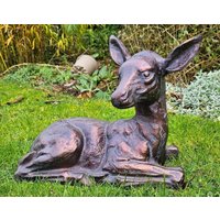 Inspirational Gifting Laying Fawn Garden Sculpture Deer Ornament in Bronze