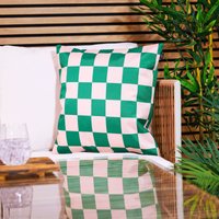 icon Indoor & Outdoor Checkerboard Waterproof Cushion Green | Size: 43 cm x 43 cm