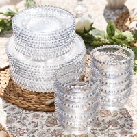 Dibor 30 Piece Bella Perle Dinner Plate, Side Plate & Bowl Glassware Dinner Set in Clear | Size: 30 Pack