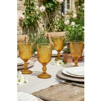 Dibor Set of 4 Vintage Luxury Spring Summer Amber Embossed Drinking Wine Glass Goblets Wedding Gift 300ml in Yellow | Size: 4 Pack
