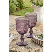 Dibor Set of 2 Vintage Luxury Spring Summer Purple Embossed Drinking Wine Glass Wine Goblets Wedding Gift 290ml | Size: 2 Pack