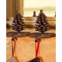 Dibor Set of 2 Cast Iron Pine Cone Decorative Christmas Stocking Holders in Brown | Size: 2 Pack