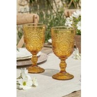 Dibor Set of 2 Vintage Luxury Spring Summer Amber Embossed Drinking Wine Glass Goblets Wedding Gift 300ml in Yellow | Size: 2 Pack