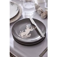 Dibor Set of 4 Grey Stag Head Christmas Dinner Plate Side Plates Dia21cm | Size: 4 Pack