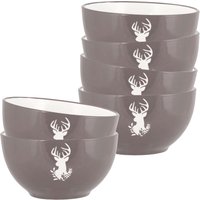 Dibor Set of 6 Grey Stag Stoneware Christmas Dinner Soup Bowls Dia14.5cm | Size: 6 Pack