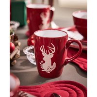 Dibor Set of 8 Red & White Reindeer Microwave Safe Christmas Party Tea Coffee Cup Mugs 310ml | Size: 8 Pack