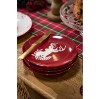 Dibor Set of 8 Red Christmas Stag Side Plates Ceramic Reindeer Dessert Plates Dia 21cm | Size: 8 Pack