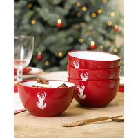 Dibor Set of 8 Red Stag Christmas Dinnerware Stoneware Bowls Dia14.5cm | Size: 8 Pack
