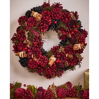 Dibor Cinnamon Pinecone 36cm Christmas Wreath & 1.05m Garland Set in Red