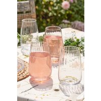 Dibor Set of 4 Ribbed Vintage Spring Summer Highball Glasses Tumblers Wine Goblets Wedding Gift 380ml in Clear | Size: 4 Pack
