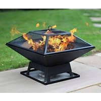 Alivio Metal Square Firepit Table Backyard Patio Garden Stove Wood Burning Fire Pit in Black