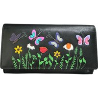 Mala leather Women's Sophia Butterflies & Flowers Soft Leather Matinee Purse in Black