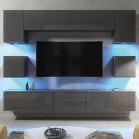 TV Wall Unit LED Lighting & Gloss Doors 242cm