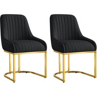 Set 2 Velvet Dining Chairs Luxury Padded Dining Room Chairs Armless Gold Legs
