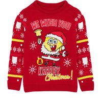 SpongeBob SquarePants Boy's Kids Christmas Jumper (Red) in Red | Size: 9-10 Years