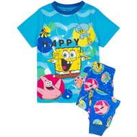SpongeBob SquarePants Boy's Kids Short Sleeve Long Leg Pyjama Set (Blue) in Blue | Size: 9-10 Years