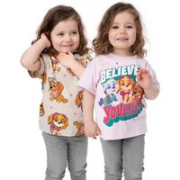 Paw Patrol Girl's Kids Multi-Pack of 2 Short-Sleeved T-Shirts (Multicoloured) | Size: 6-7 Years