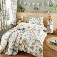 Happy Linen Company Jungle Safari Animals Duvet Cover Quilt Bedding Set in Ivory | Size: Toddler