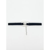 SVNX Women's Black Faux Suede Choker Necklace With White Plastic Charm