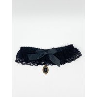 SVNX Women's Lace Choker Necklace With Satin Bow in Black