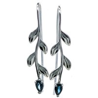 Ojewellery Women's Blue Topaz Leaf Motif Hook Dangle Earrings