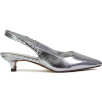XY London Women's 'Avalone' Pointed Toe Sling Back Kitten Heel Sandals in Metallic Silver | Size: 6