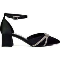 XY London Women's 'Sarah' Ankle Strap Pointed Toe Diamante Mid Block Heels in Black | Size: 7