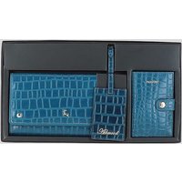 Ashwood Leather Women's 'Wise Tour' Croc Print Real Leather Gift Travel Set in Teal