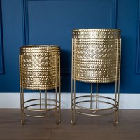 Madison & Mayfair Luxurious Small Gold Embossed Metal Planter with Stand