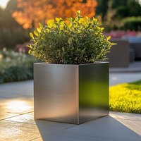 Woven Wood 40cm Zinc Galvanised Brushed Silver Square Planter