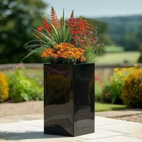 Woven Wood 75cm Zinc Platinum Black Tall Square Planter