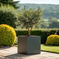 Woven Wood 50cm Zinc Matte Grey Square Planter