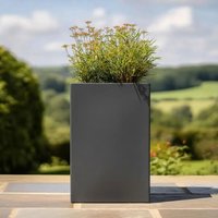 Woven Wood 50cm Zinc Matte Grey Tall Square Planter