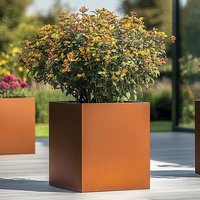 Woven Wood 60cm Zinc Galvanised Copper Square Planter
