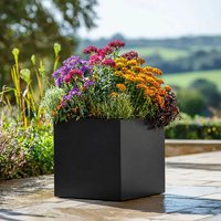 Woven Wood 50cm Zinc Galvanised Matte Black Square Planter