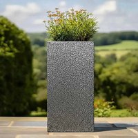 Woven Wood 100cm Zinc Galvanised Silver & Black Textured Tall Square Planter
