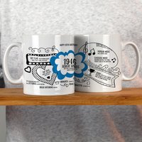 Afewhometruths Personalised Fun Facts born in 1946 80th Birthday Mug in Blue