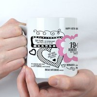 Afewhometruths Personalised Fun Facts born in 1946 80th Birthday Mug in Baby Pink