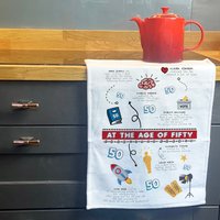 Afewhometruths Personalised 50th Birthday Keepsake Tea Towel in White