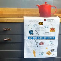 Afewhometruths Personalised 60th Birthday Keepsake Tea Towel in White