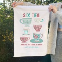 Afewhometruths Personalised Six Tea 60th birthday gift tea towel in White | Size: 600mm