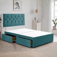 Bed Time UK Ziggy Plush Divan Bed Frame with 2 Drawers & 20" Headboard in Teal | Size: Double