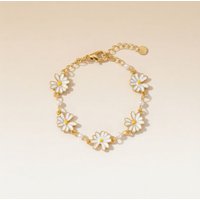 The Colourful Aura Gold Plated Sun Flower Charms Summer Indie Boho Daisy Floral Bracelet in White