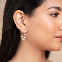 The Colourful Aura Women's Gold White Beaded 30mm Bali Hoop Earring