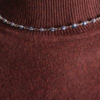 The Colourful Aura Women's Evil Eye Blue Devil Eye Bead Minimalist Adjustable Turkish Boho Nazaria Necklace in Silver | Size: 16 inches