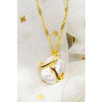 The Colourful Aura Women's Two Hands Hugging White Stone Resin Large Square Couple Pendant Necklace in Gold