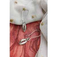 The Colourful Aura Women's Long Cowrie Sea Shell Charm Dangle Earrings in Silver
